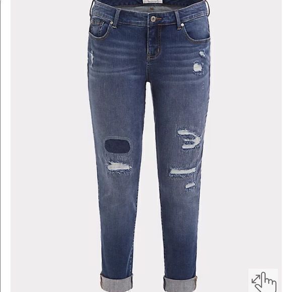 TORRID BOYFRIEND JEAN VINTAGE STRETCH MEDIUM WASH - Picture 4 of 12